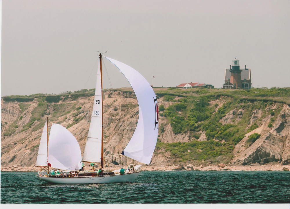 Fidelio powers past Block Island’s Southeast Light. Photo courtesy of Carol Connor